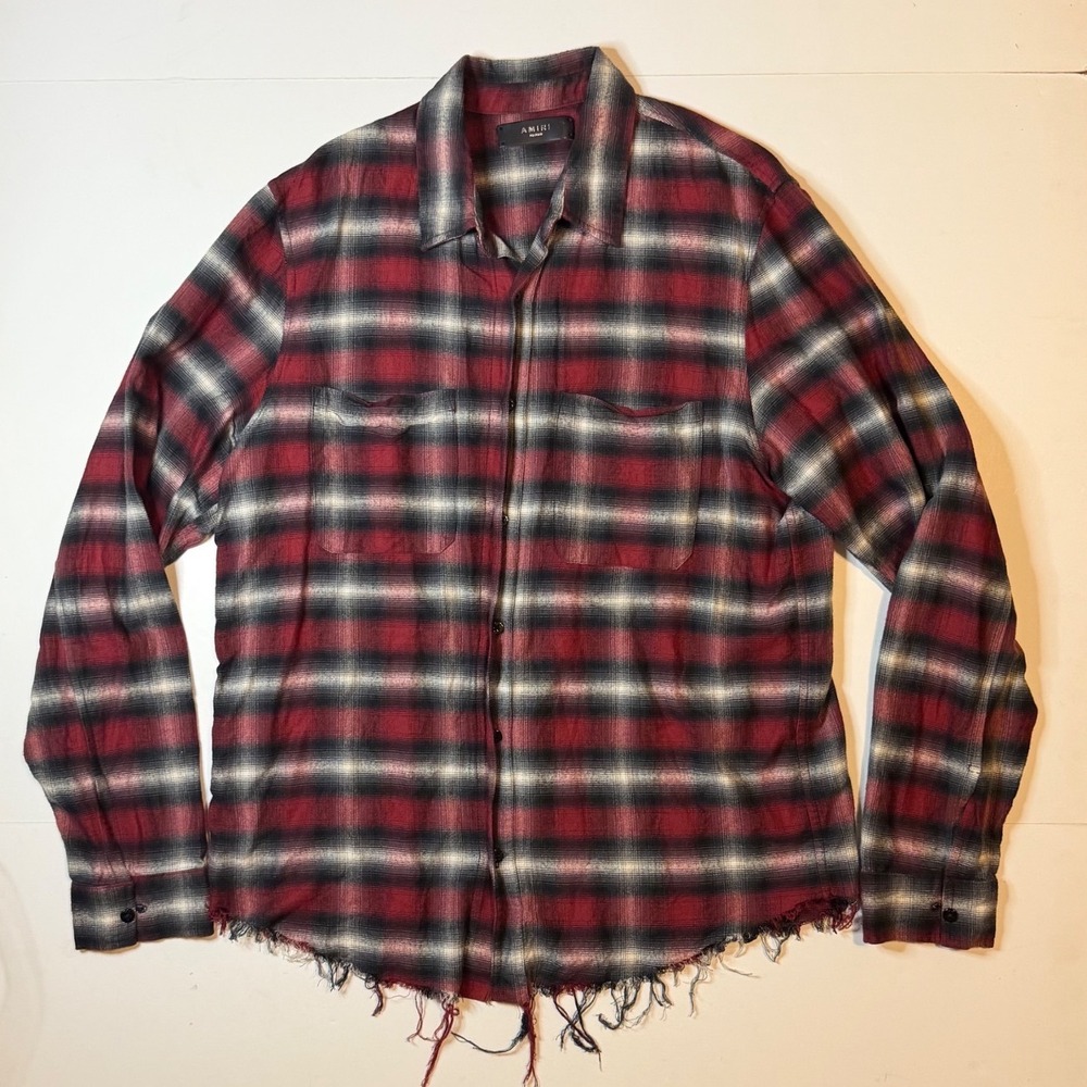 Amiri Plaid Distressed Flannel Sample Shirt Mens Size Medium